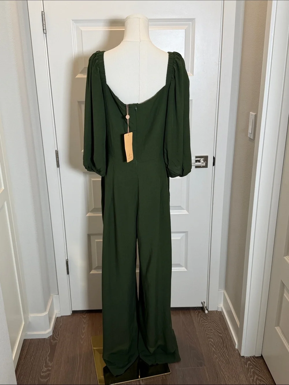 Maria Filó Olive Green Puff-Sleeve Wide-Leg Cutout Jumpsuit Size L